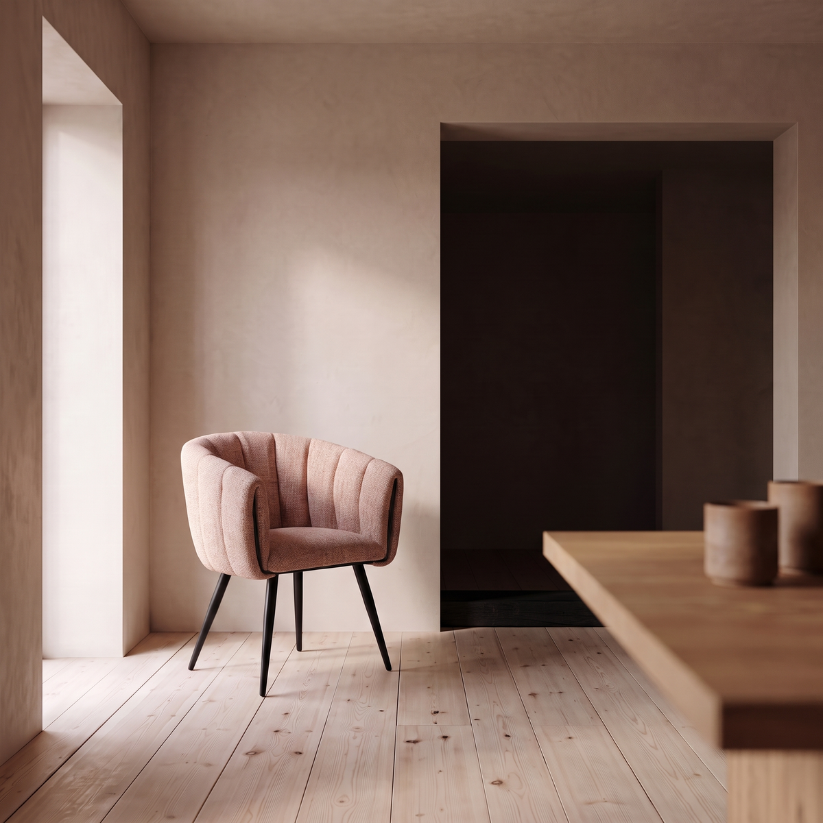 Eetkamerstoel Arin Roze in eetkamer