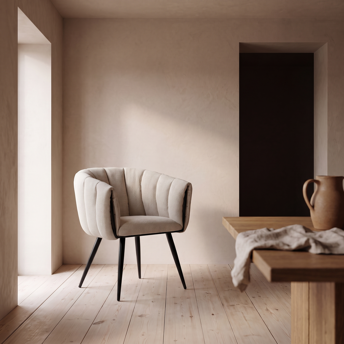 Eetkamerstoel Arin Beige in eetkamer