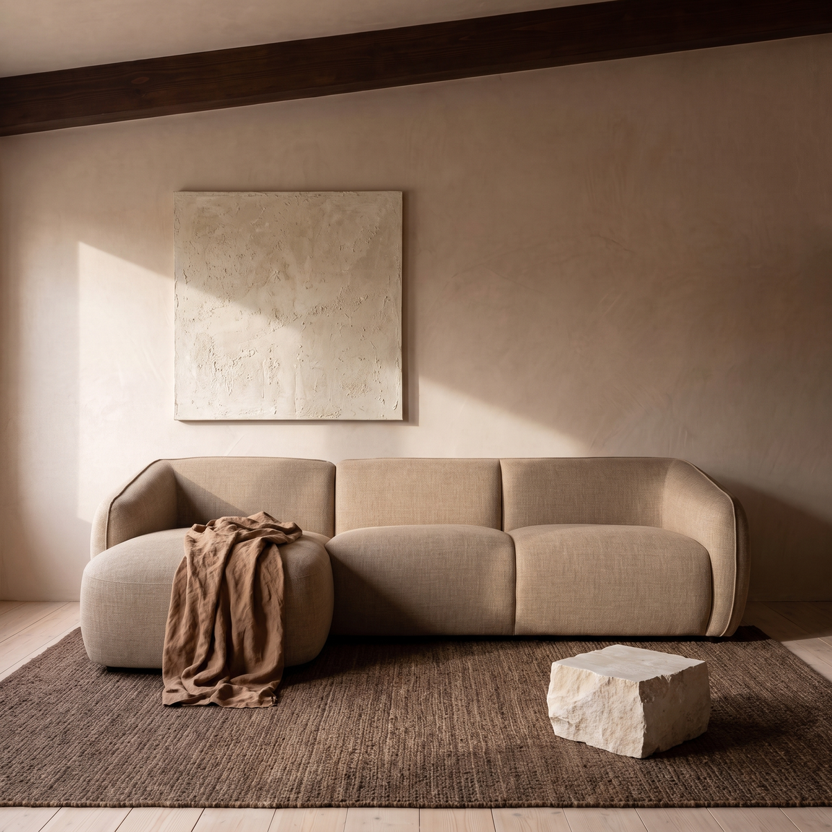 Hoekbank Elin hoek links Taupe in interieur