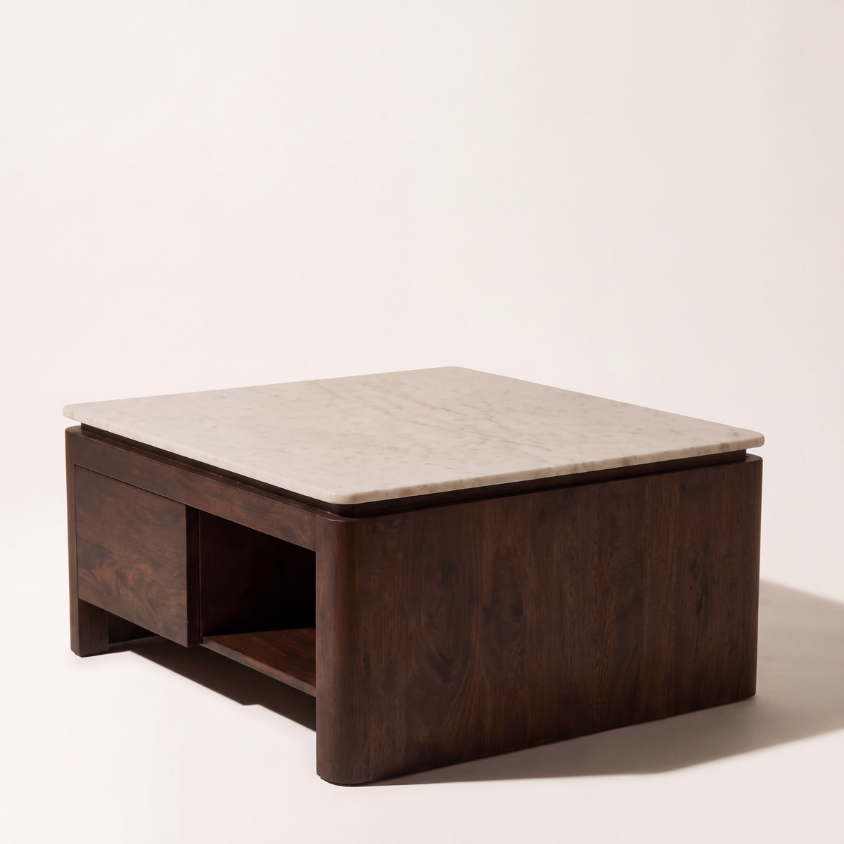 Vierkante salontafel Iwa Bruin beige marmer