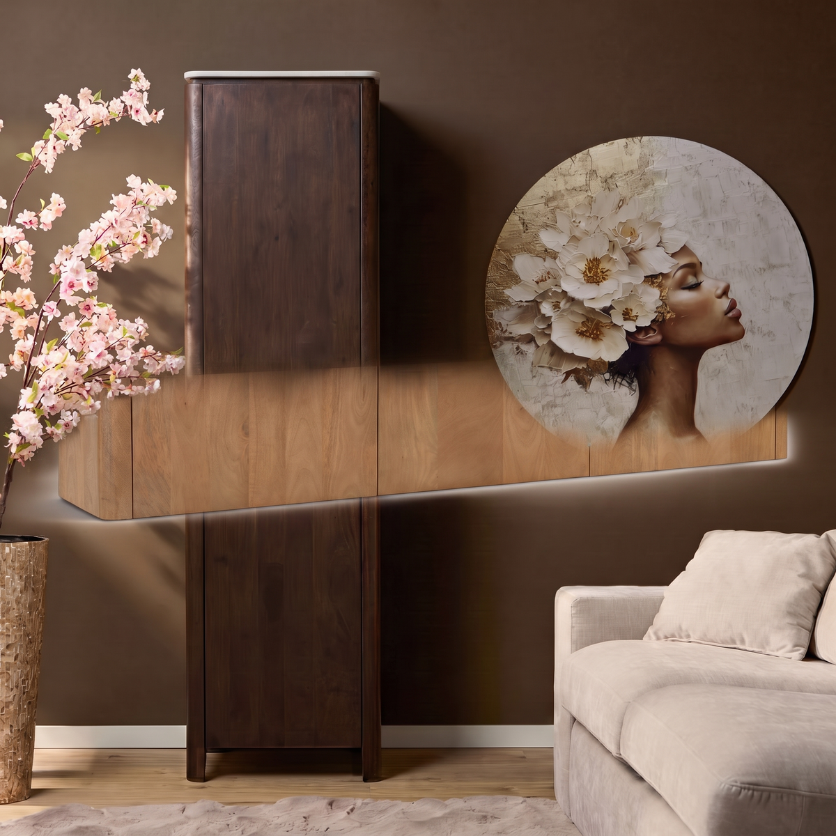 Zwevend tv meubel Iwa Naturel 165 cm beige marmer
