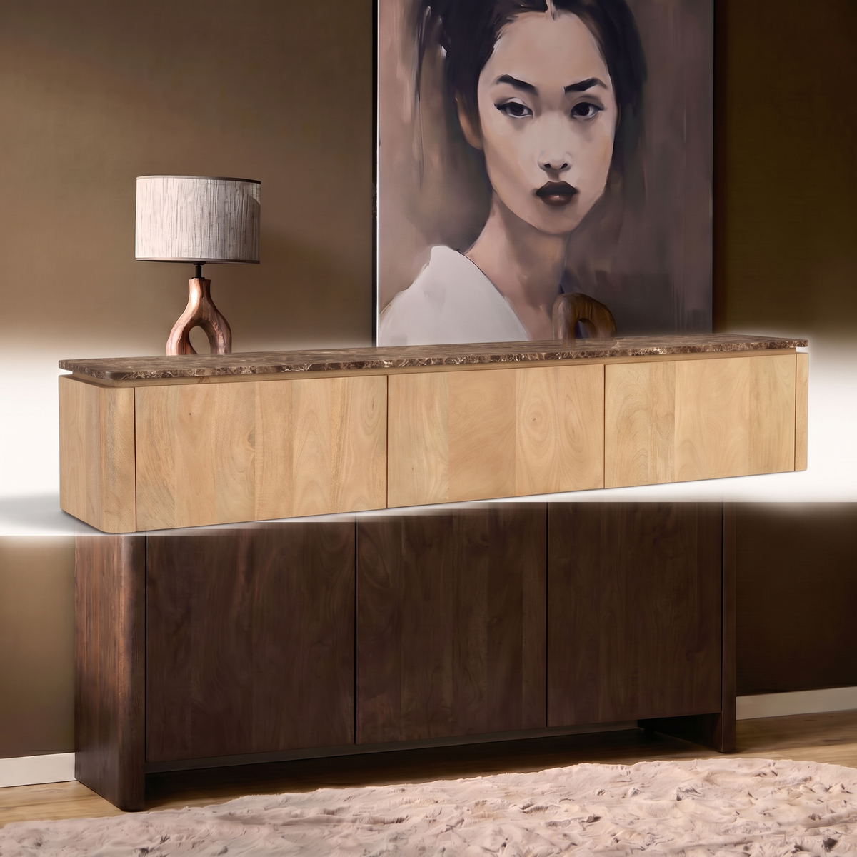 Zwevend tv meubel Iwa Naturel 165 cm bruin marmer