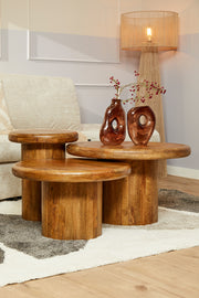 Ronde salontafel Amari van mangohout - Set van 3