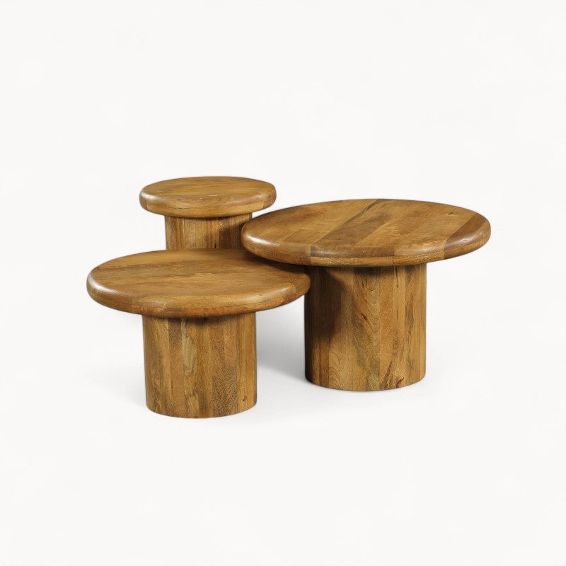 Ronde salontafel Amari van mangohout - Set van 3