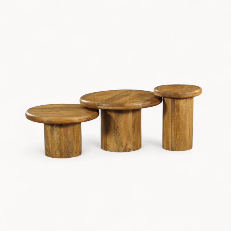 Ronde salontafel Amari van mangohout - Set van 3