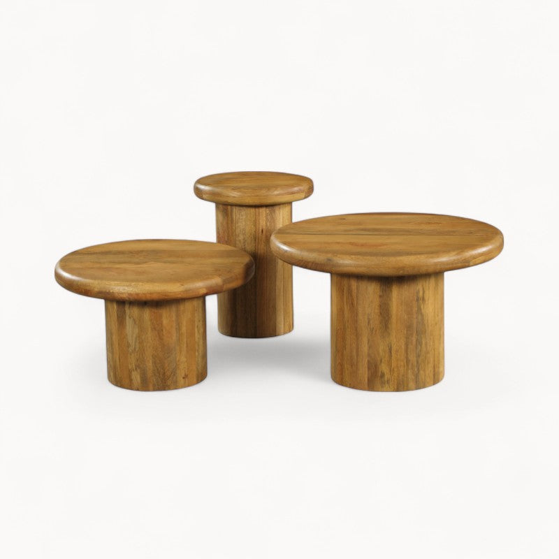 Ronde salontafel Amari van mangohout - Set van 3